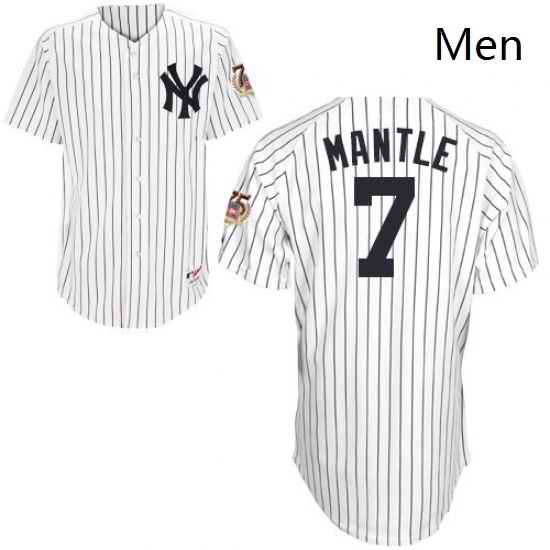 Mens Majestic New York Yankees 7 Mickey Mantle Authentic White 75TH Patch MLB Jersey